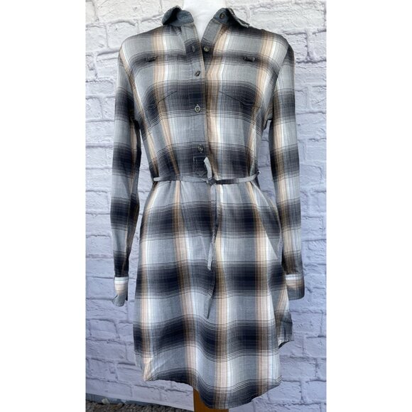 Patagonia Plaid Long Sleeve Dress - Gray and Tan - Picture 2 of 16